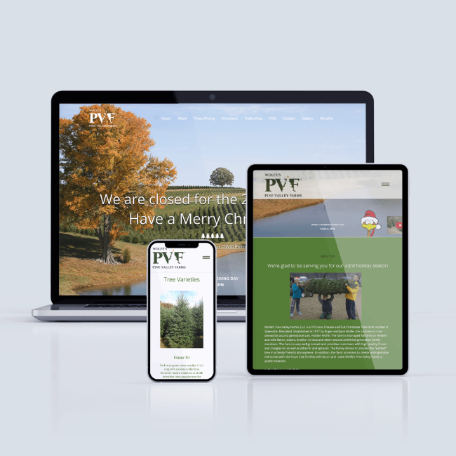 Pine Valley Farms Website on Phone, Tablet, Computer